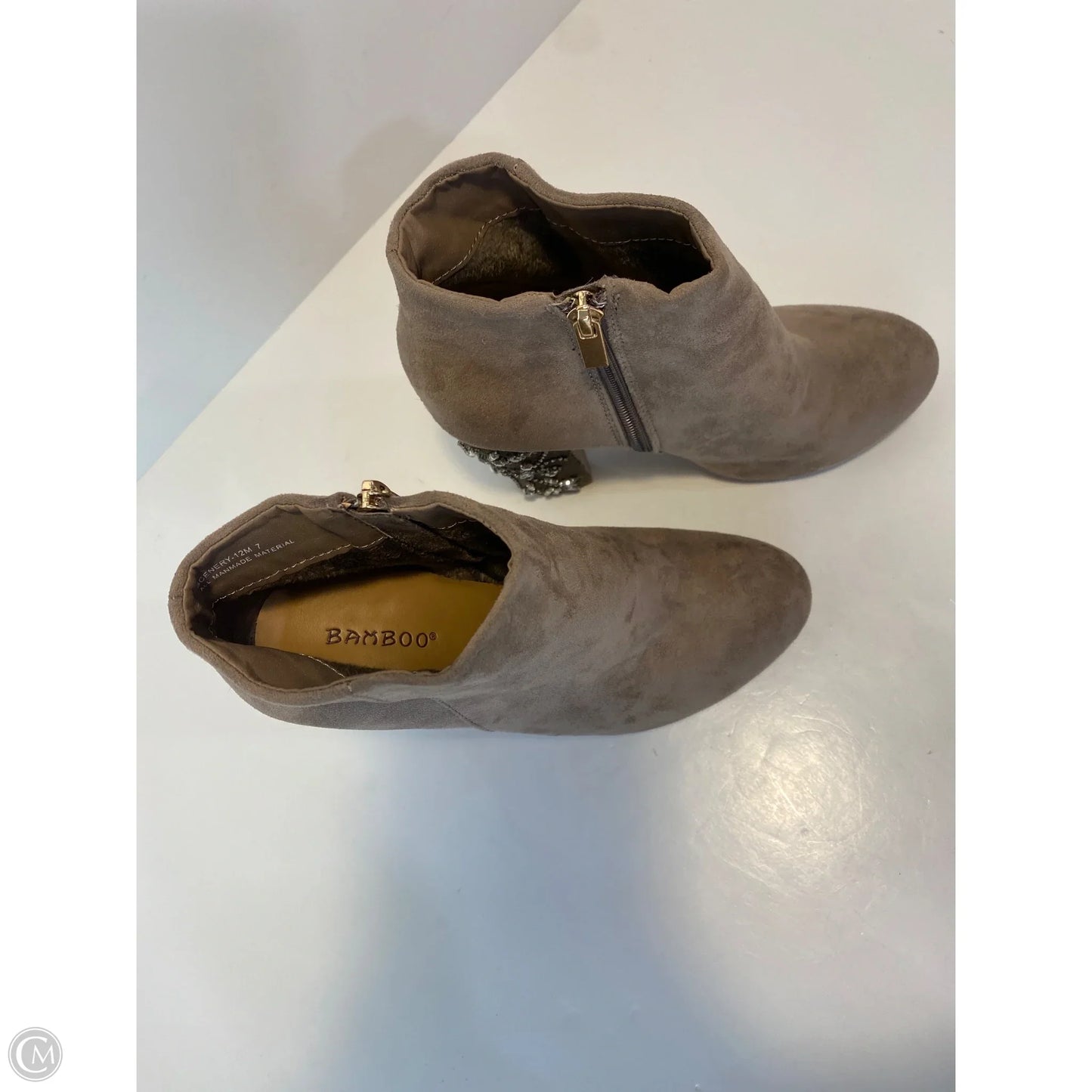 Boots Ankle Heels By Bamboo In Grey, Size: 7