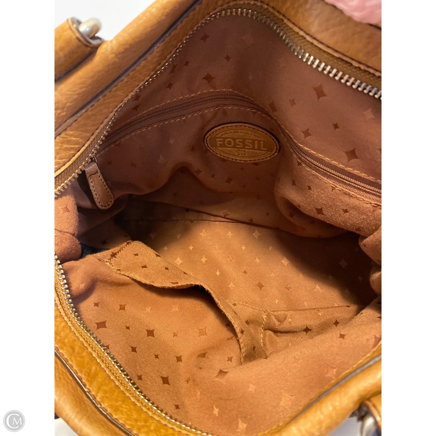 Handbag Leather By Fossil, Size: Medium