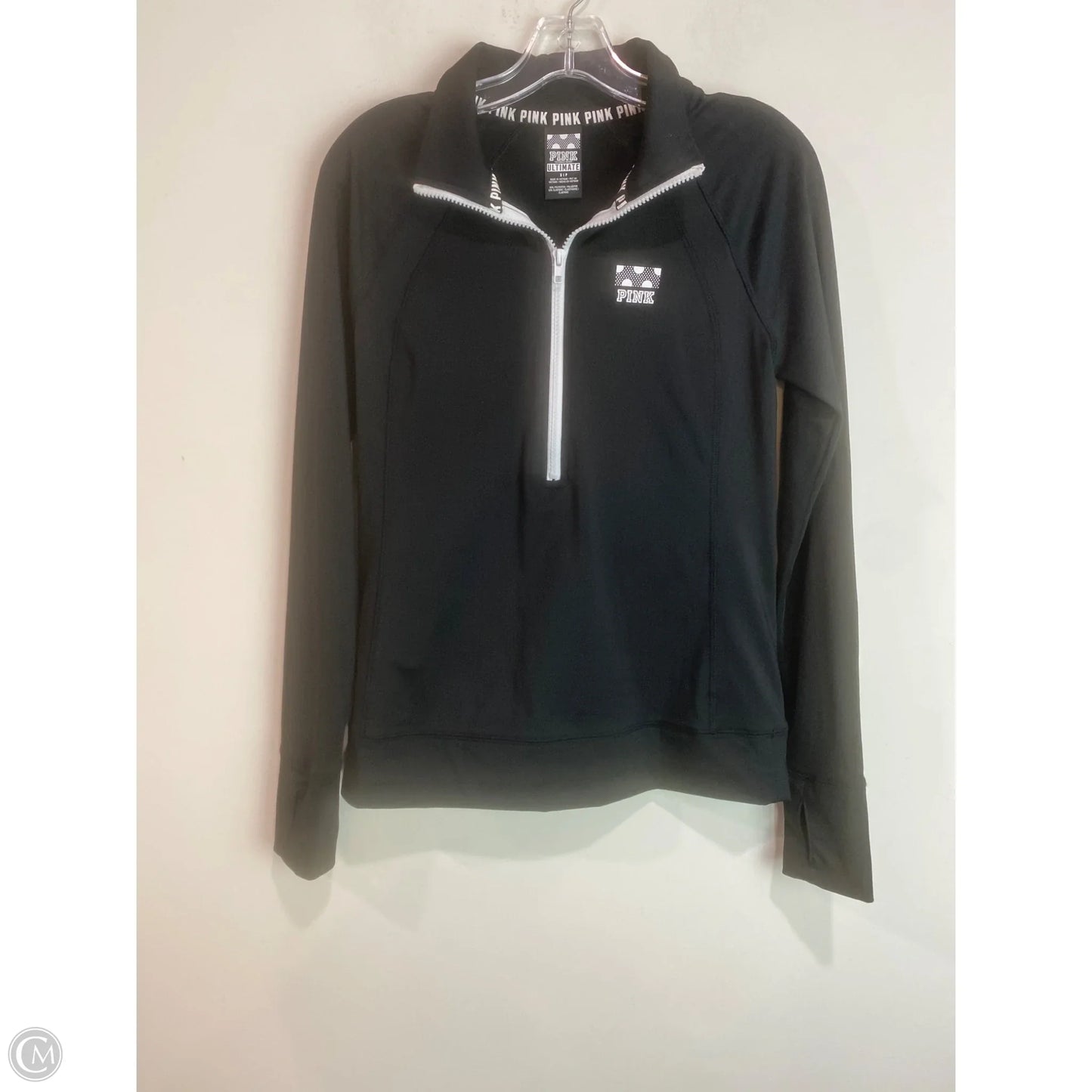 Athletic Top Long Sleeve Collar By Pink In Black, Size: S