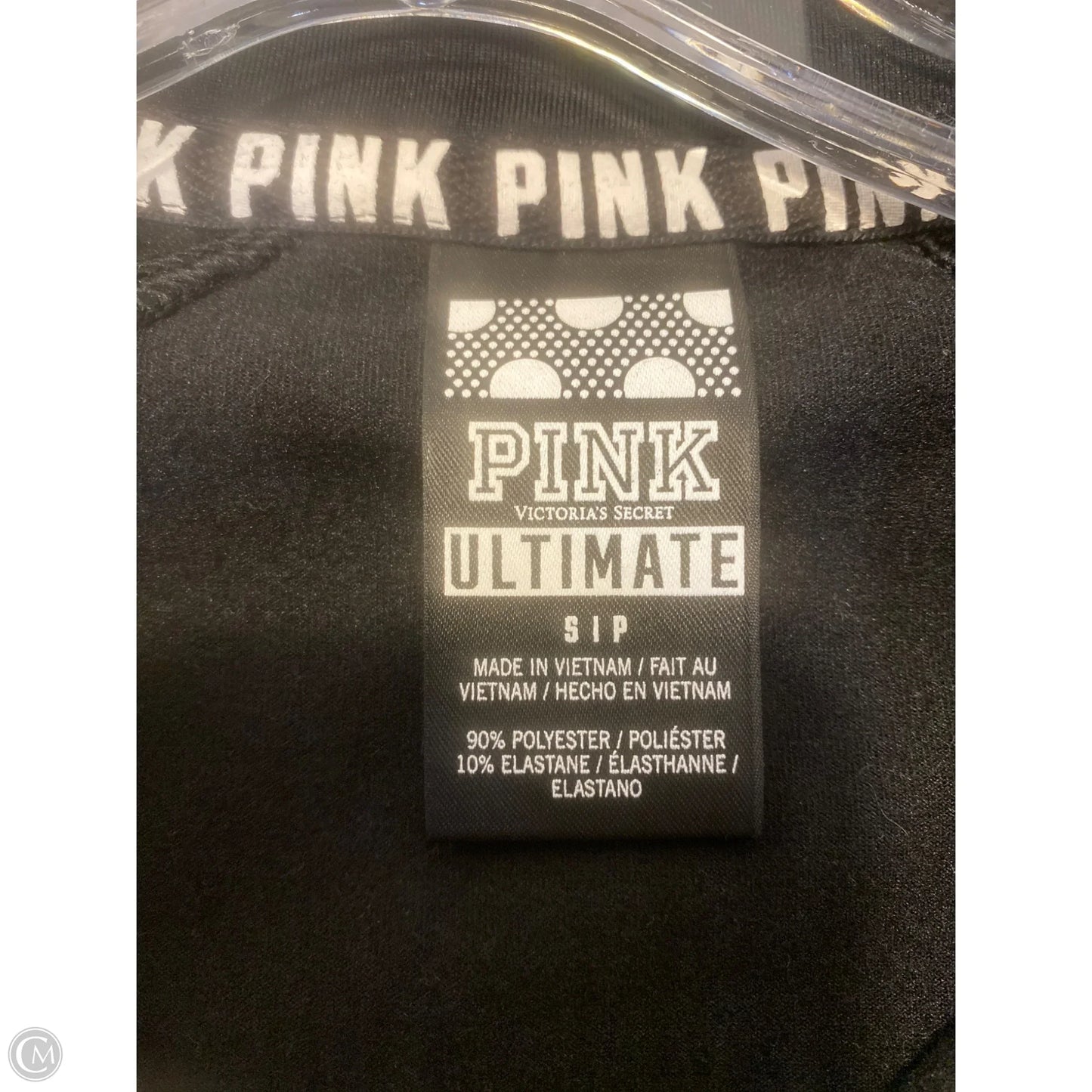 Athletic Top Long Sleeve Collar By Pink In Black, Size: S