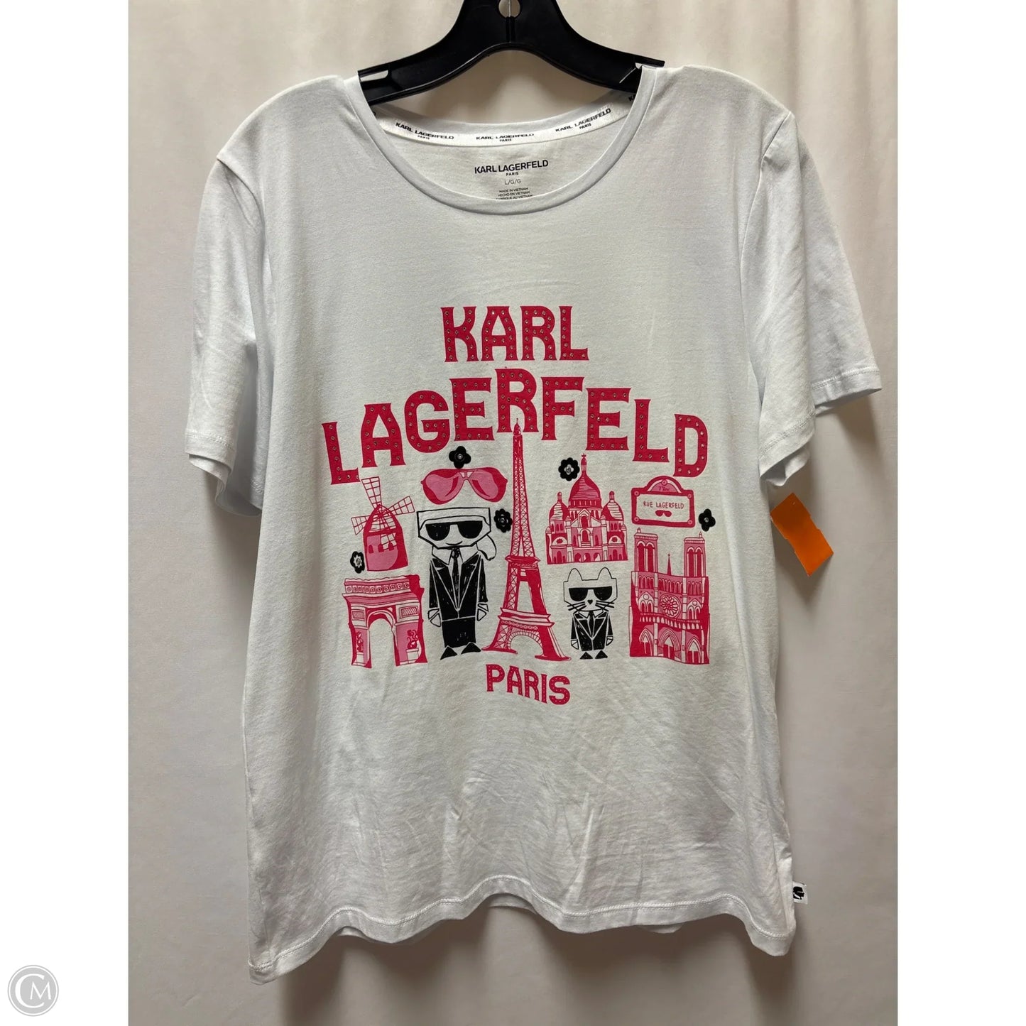 Top Short Sleeve Designer By Karl Lagerfeld In White, Size: L