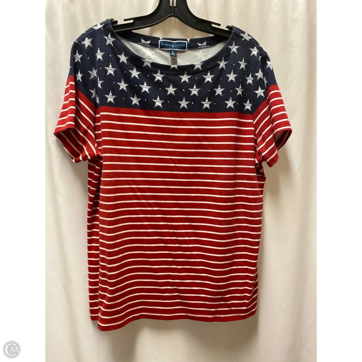 Top Short Sleeve By Karen Scott In Red & White, Size: Xl