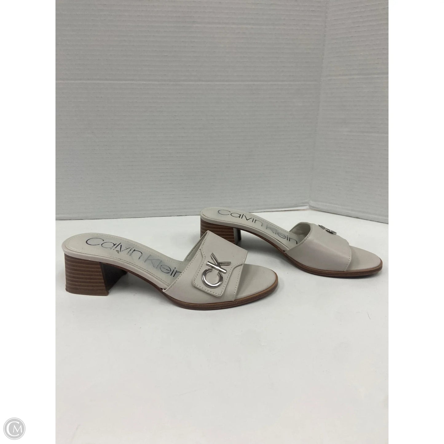 Sandals Heels Block By Calvin Klein In Grey, Size: 7