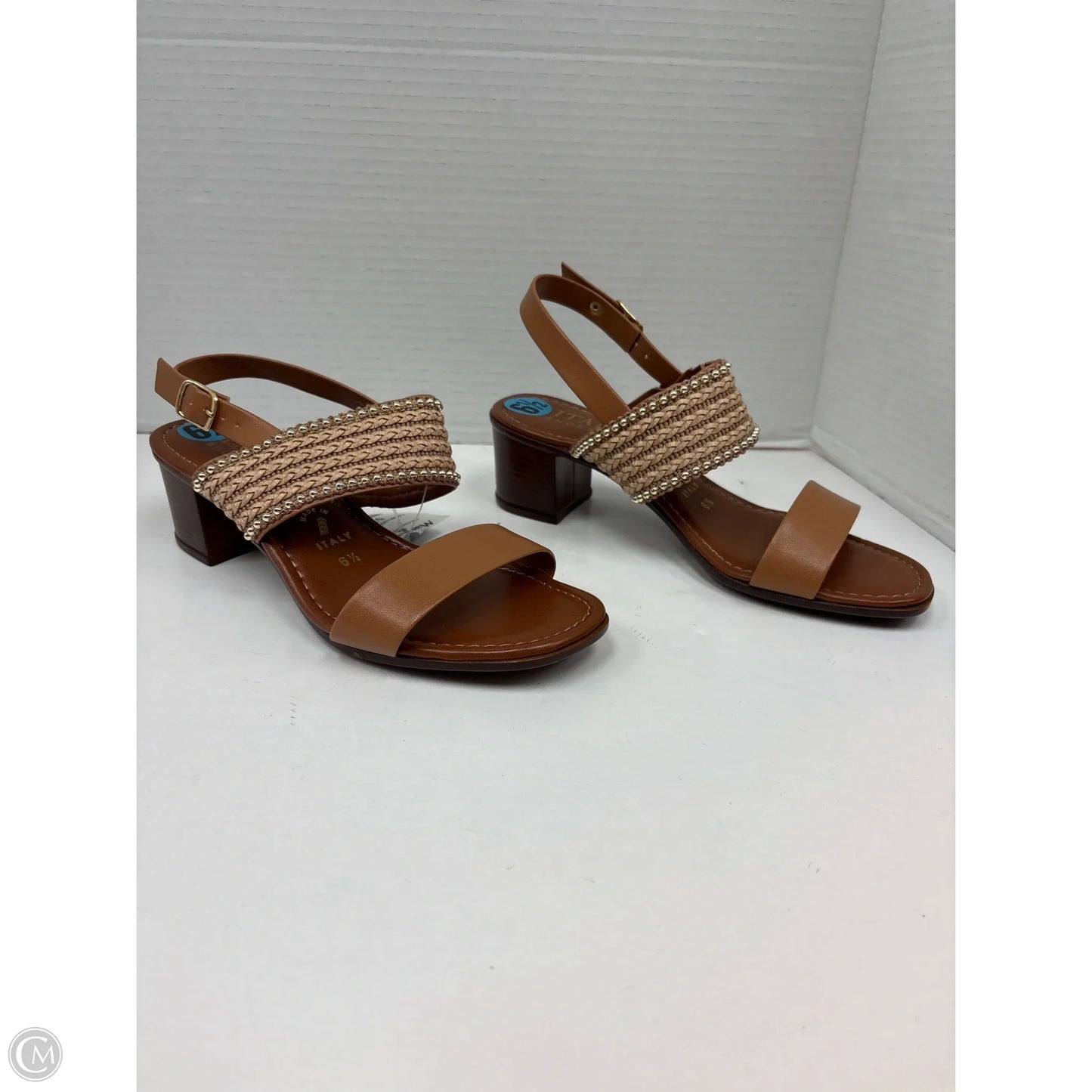 Sandals Heels Block By Italian Shoemakers In Brown, Size: 6.5