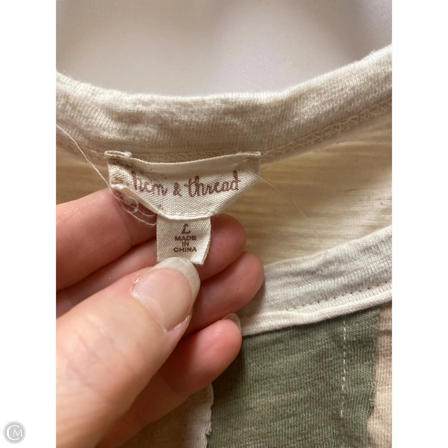 Top Short Sleeve By Hem & Thread In Tan, Size: L