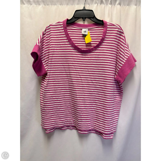 Top Short Sleeve By Cabi In Pink & White, Size: L