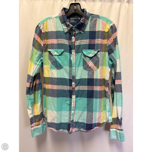 Top Long Sleeve By American Eagle In Blue & Green, Size: L