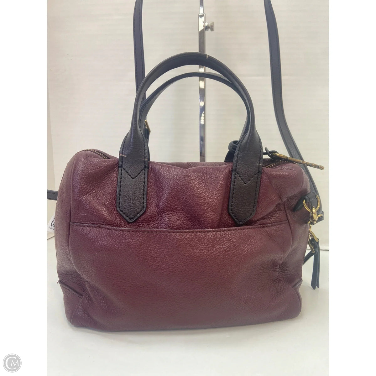 Handbag Leather By Fossil, Size: Medium