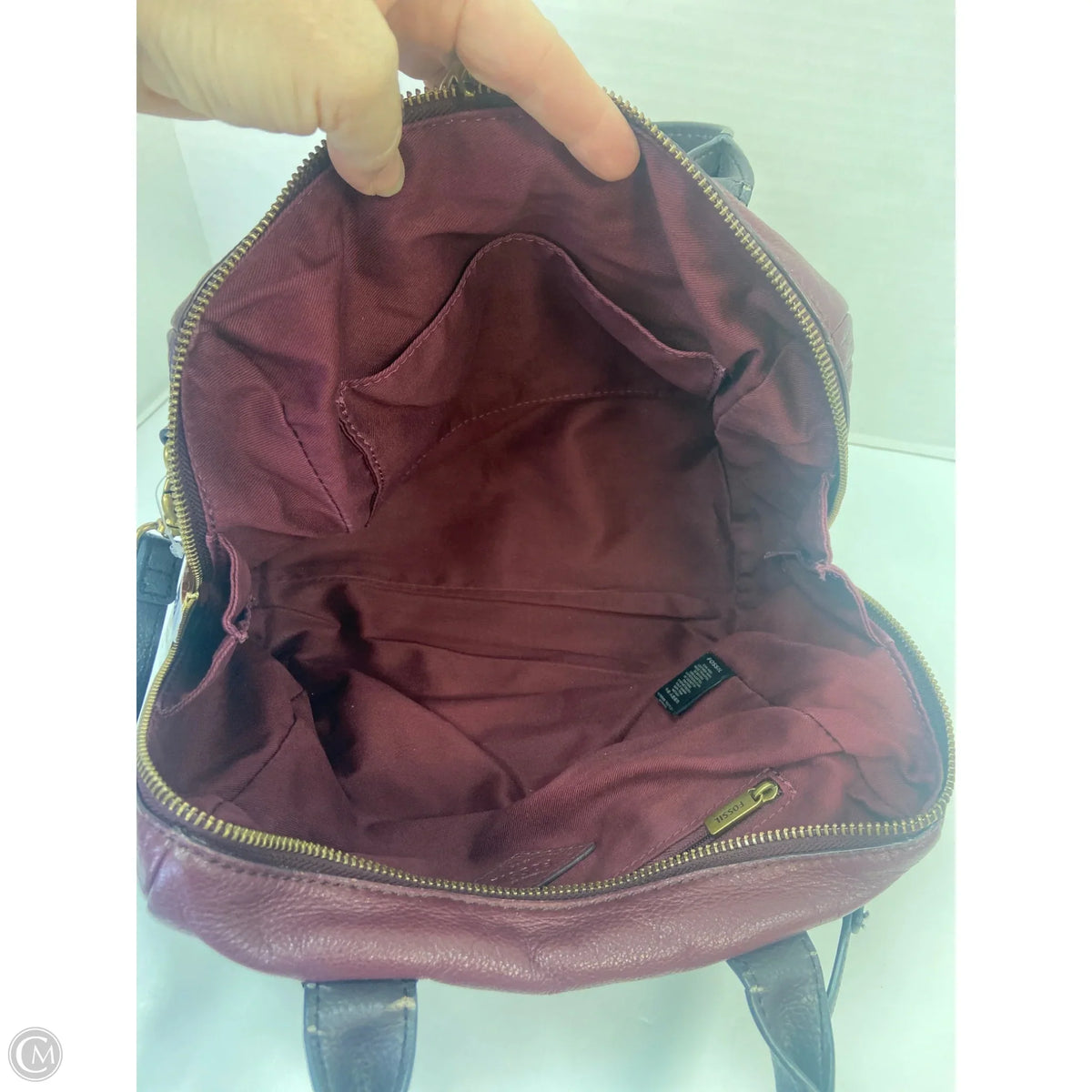 Handbag Leather By Fossil, Size: Medium