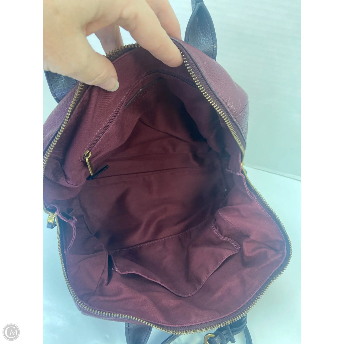 Handbag Leather By Fossil, Size: Medium