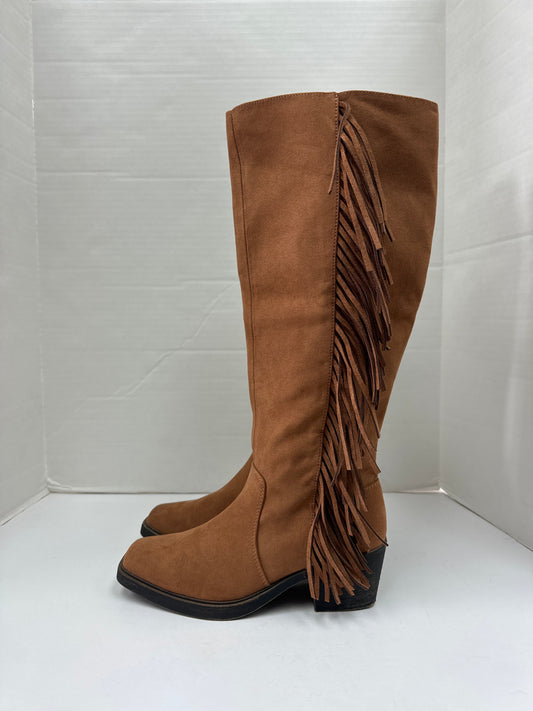 Brown Boots Knee Heels Wonderly, Size 6