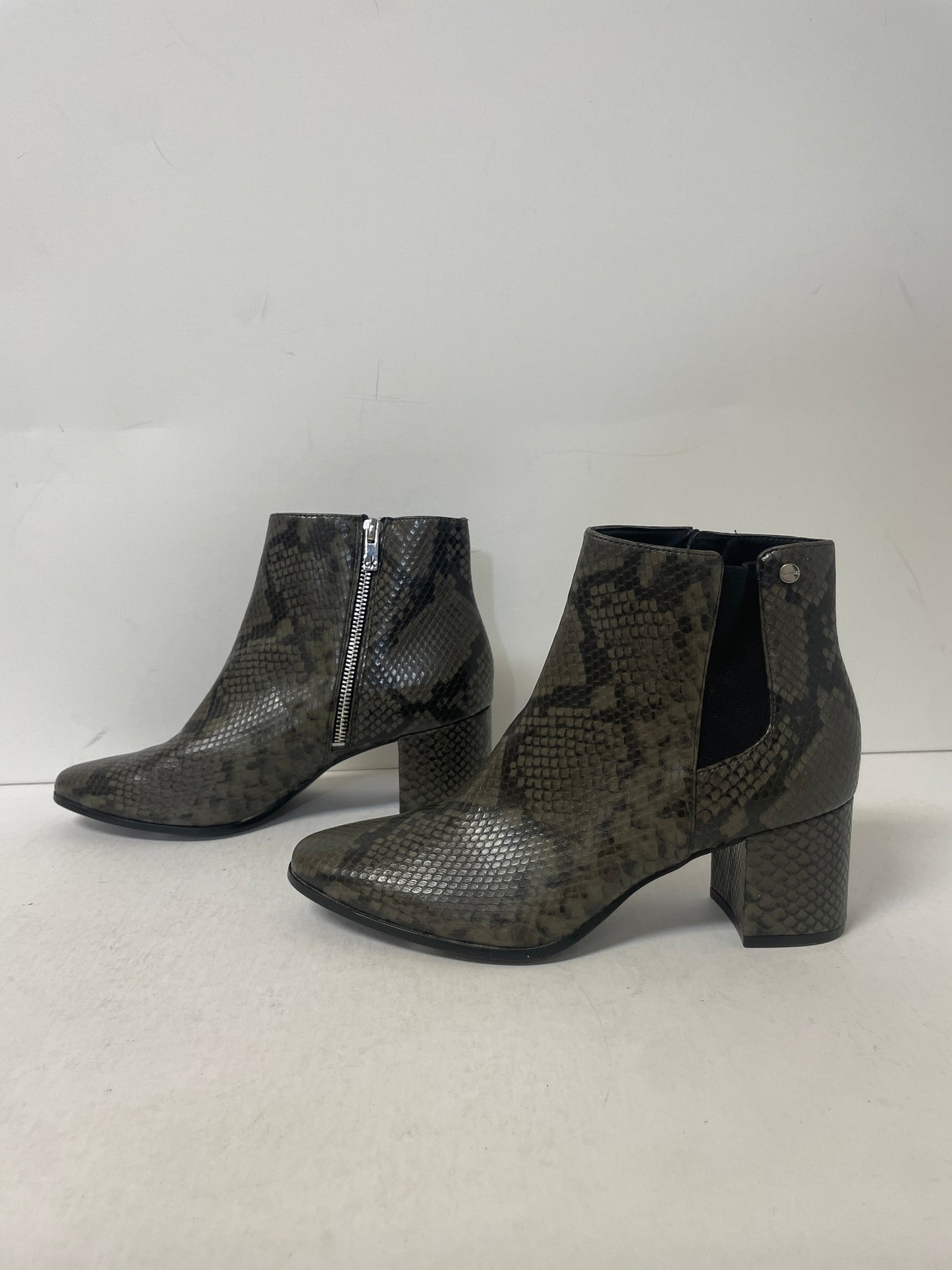 Boots Ankle Heels By Calvin Klein In Snakeskin Print, Size: 8.5