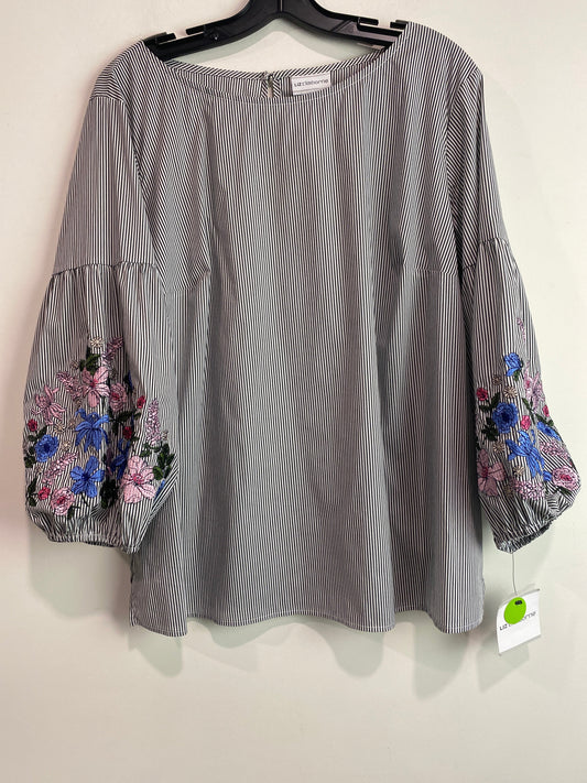 Top Long Sleeve By Liz Claiborne In Grey & White, Size: Xl