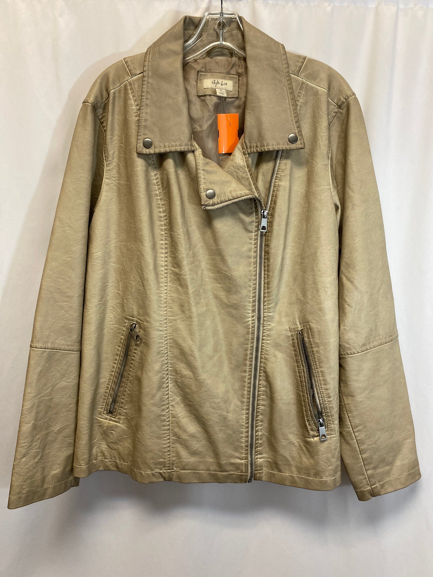 Jacket Moto By Style And Company In Beige, Size: 2x