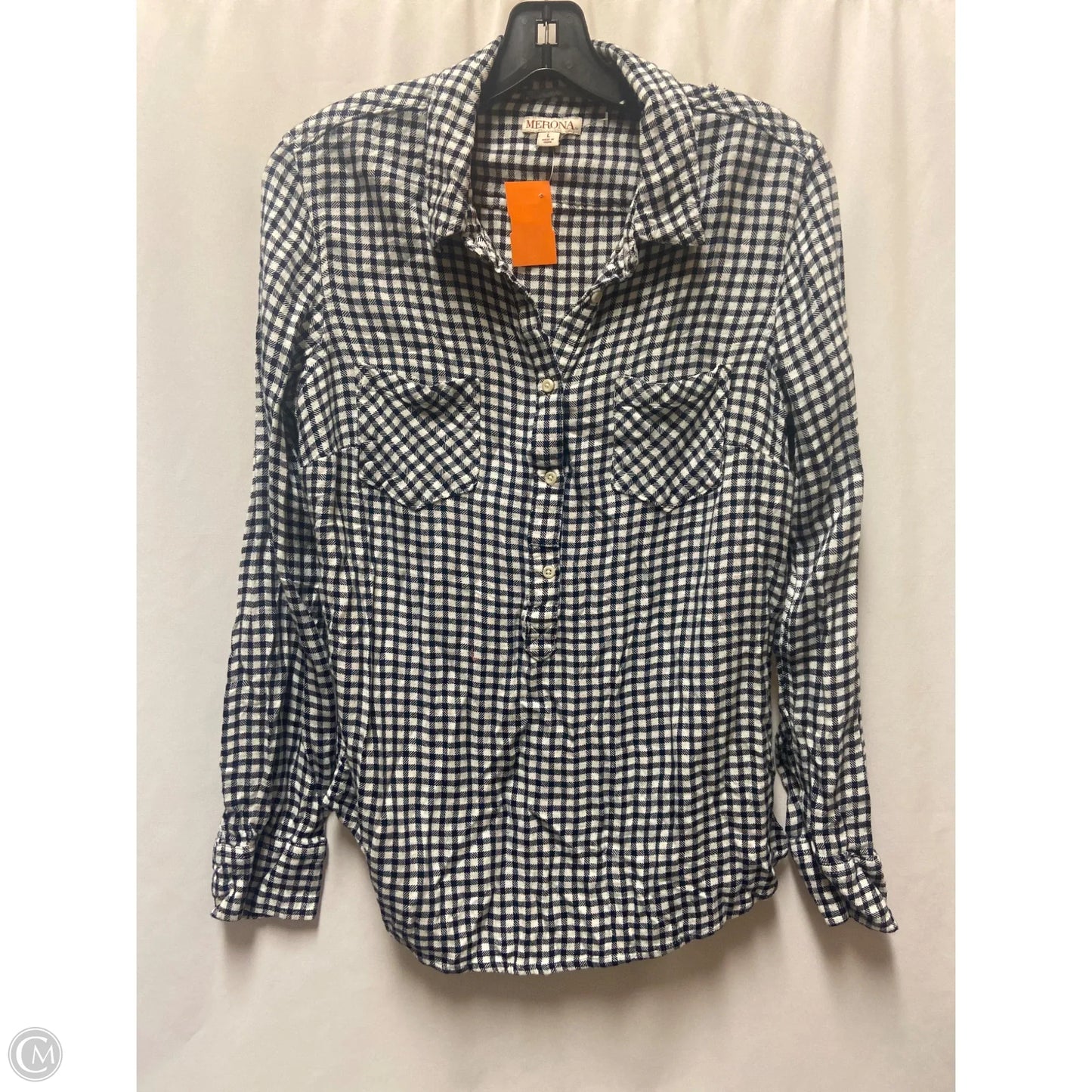Top Long Sleeve By Merona In Black & White, Size: L