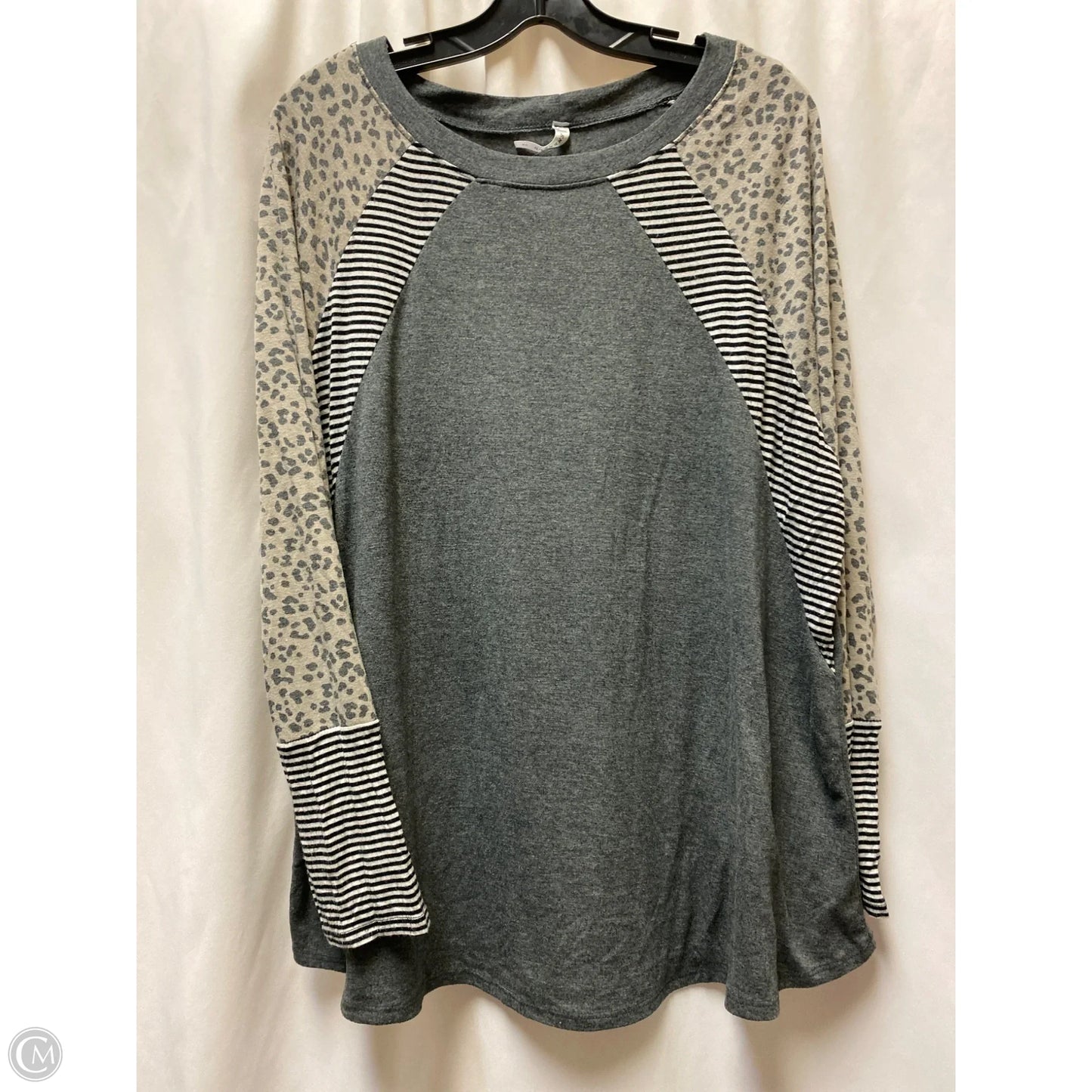 Top Long Sleeve By Emerald In Grey, Size: 3x