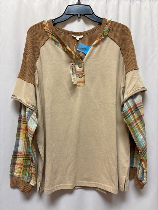 Top Long Sleeve By Easel In Brown, Size: L