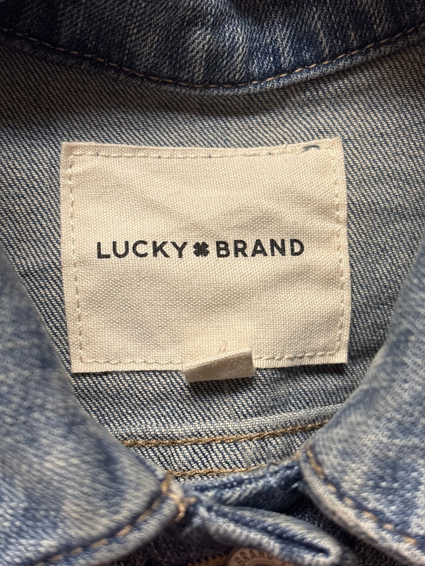 Jacket Denim By Lucky Brand In Blue Denim, Size: L