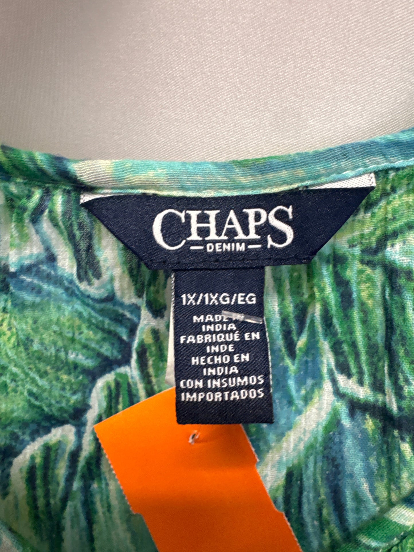 Top 3/4 Sleeve By Chaps In Blue & Green, Size: 1x