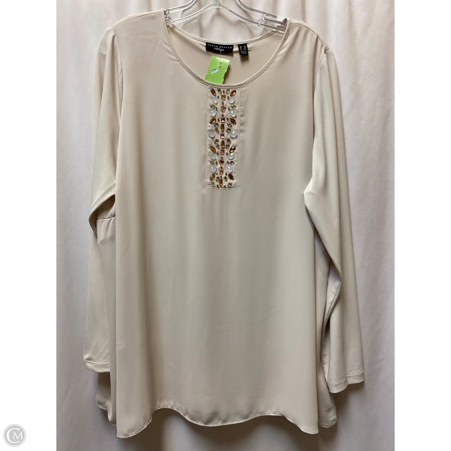 Top Long Sleeve By Susan Graver In Cream, Size: 1x