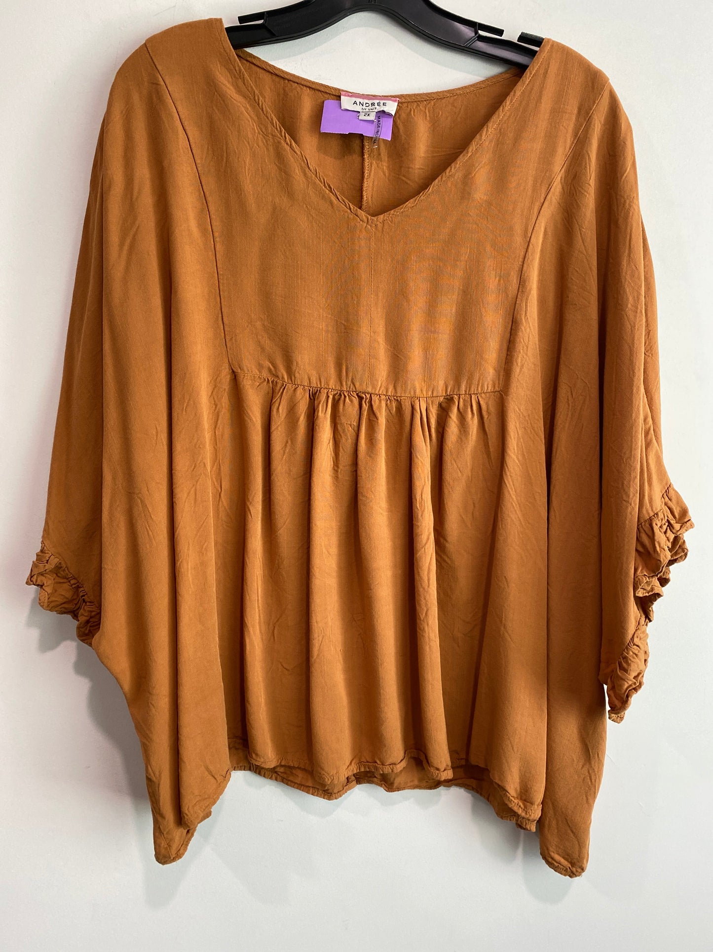 Brown Top Short Sleeve Andree By Unit, Size 2x