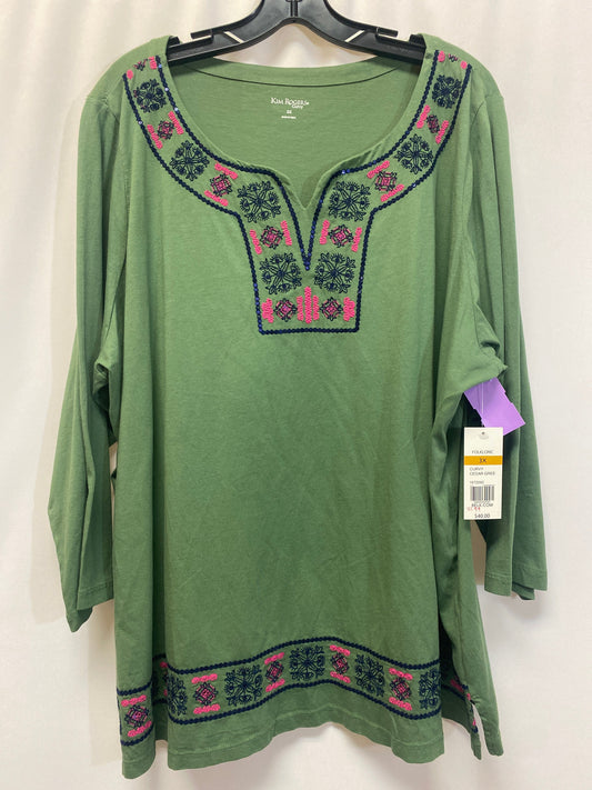 Green Top Long Sleeve Kim Rogers, Size 3x