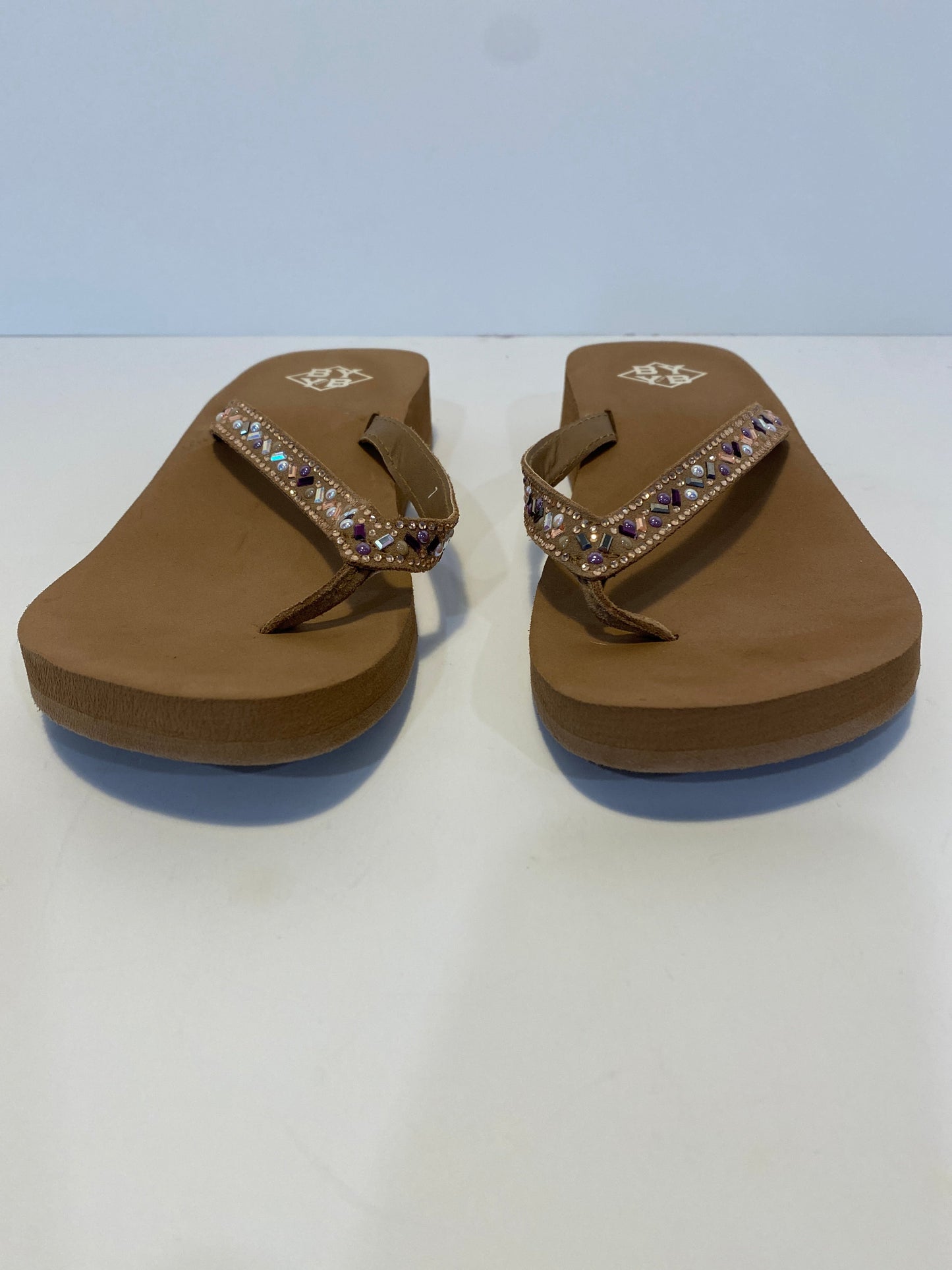 Brown Sandals Flip Flops Yellow Box, Size 7