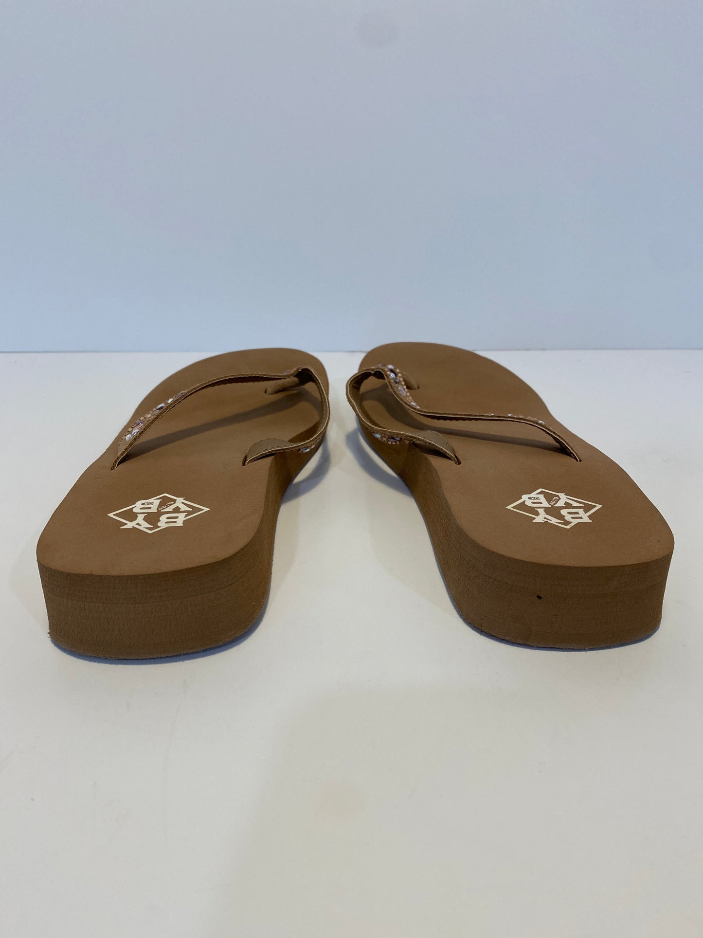 Brown Sandals Flip Flops Yellow Box, Size 7