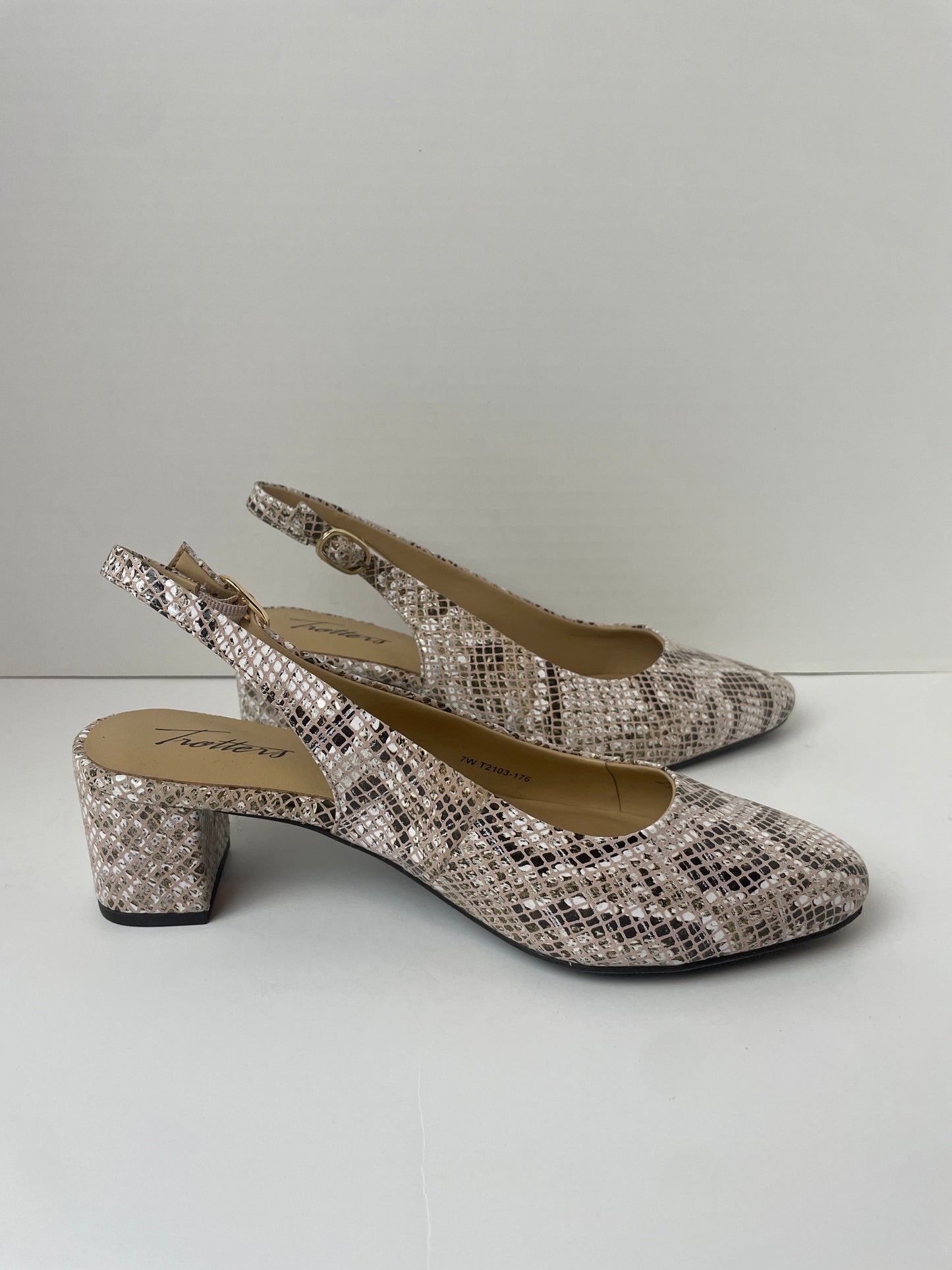 Snakeskin Print Shoes Heels Block Cmf, Size 7
