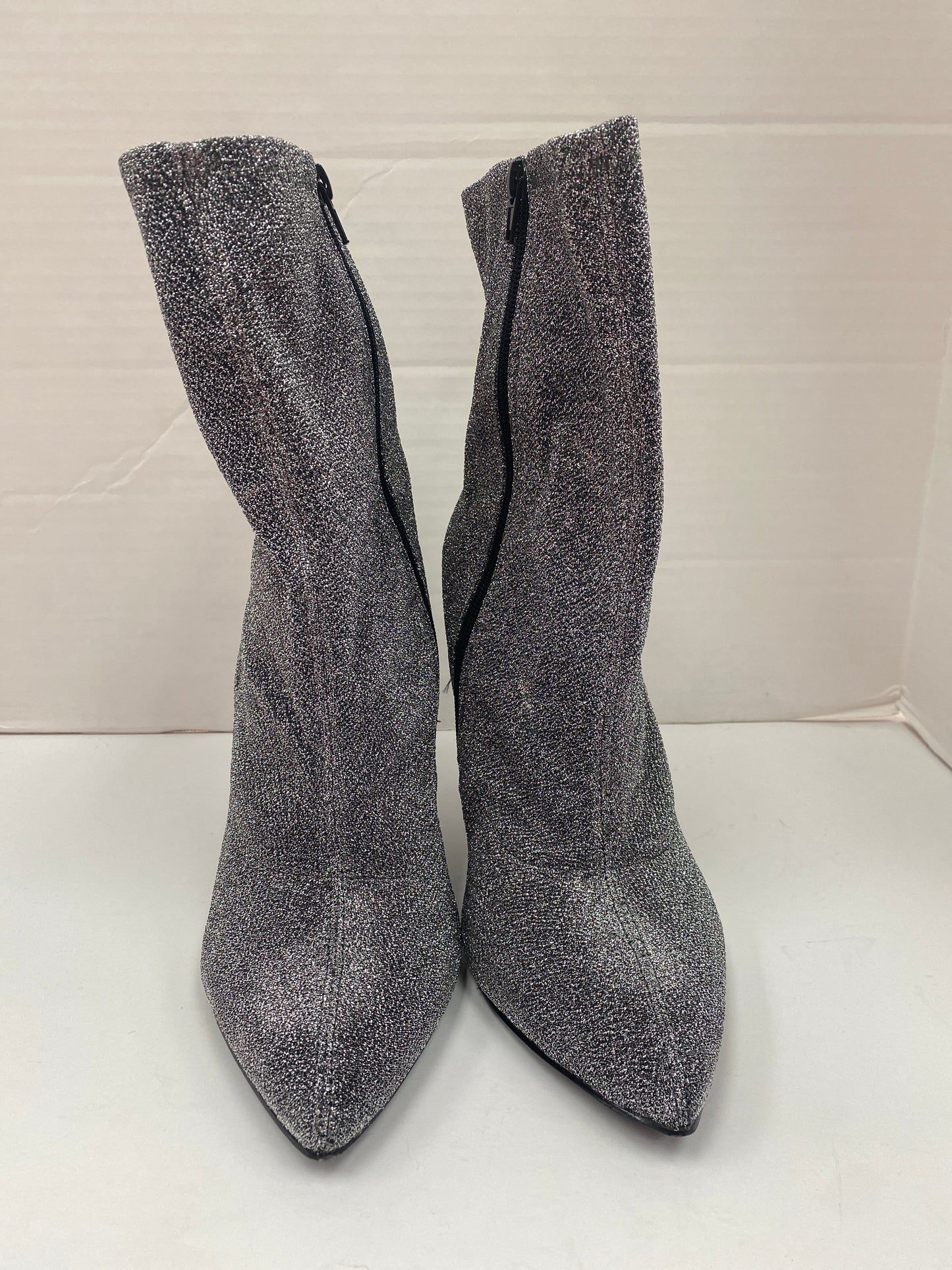 Silver Boots Ankle Heels Shoedazzle, Size 10