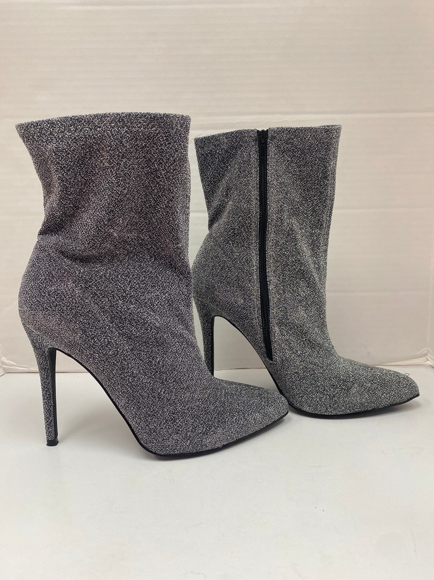 Silver Boots Ankle Heels Shoedazzle, Size 10