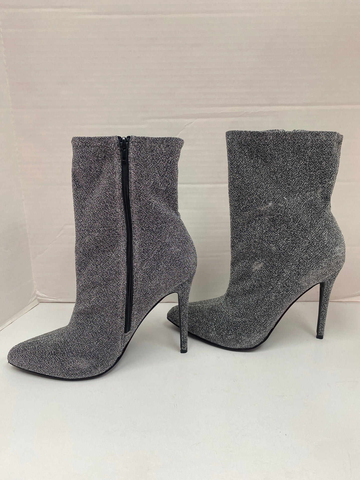 Silver Boots Ankle Heels Shoedazzle, Size 10