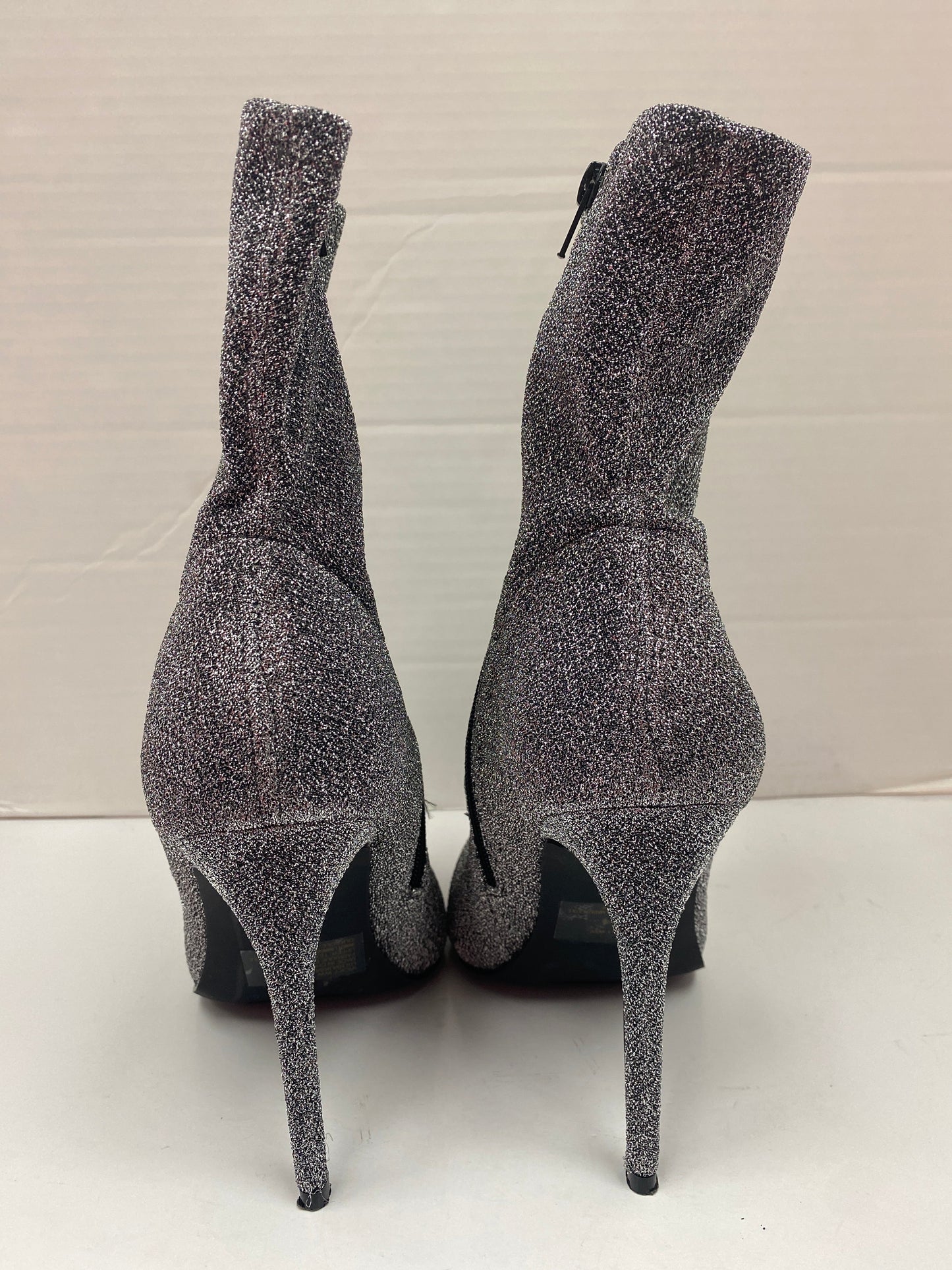 Silver Boots Ankle Heels Shoedazzle, Size 10