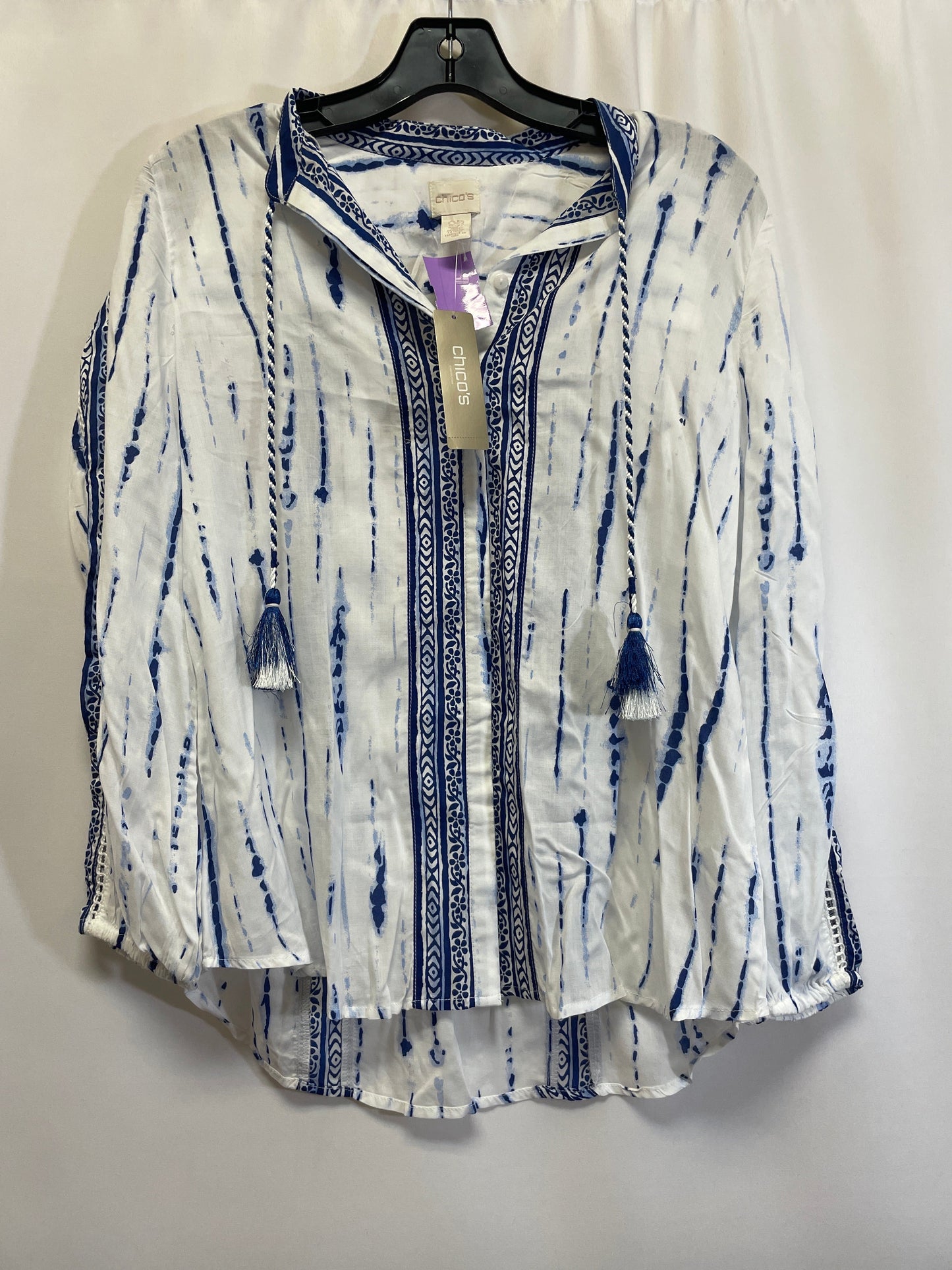 Blue & White Top Long Sleeve Chicos, Size S
