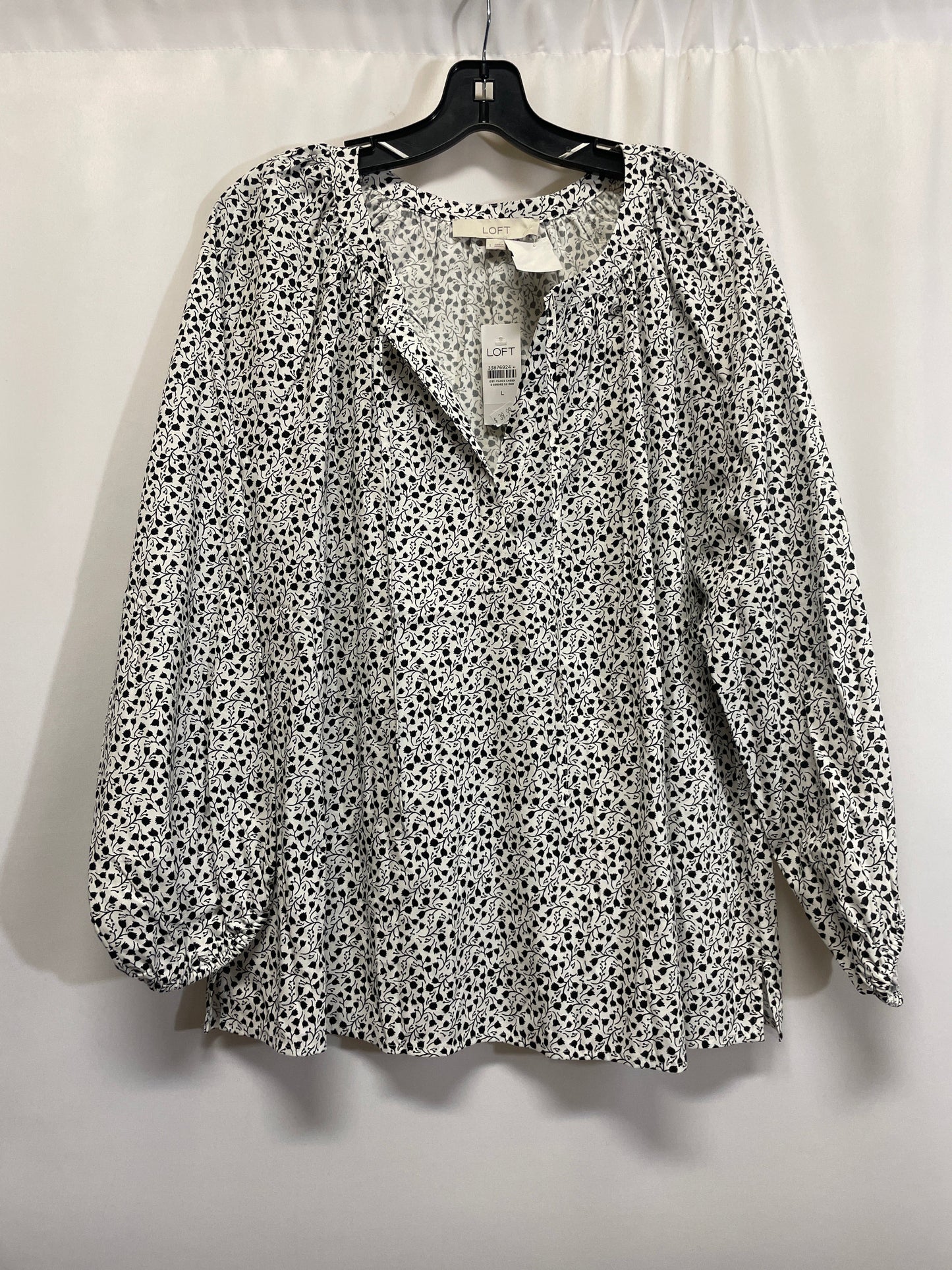 Top Long Sleeve By Loft In Black & White, Size: L