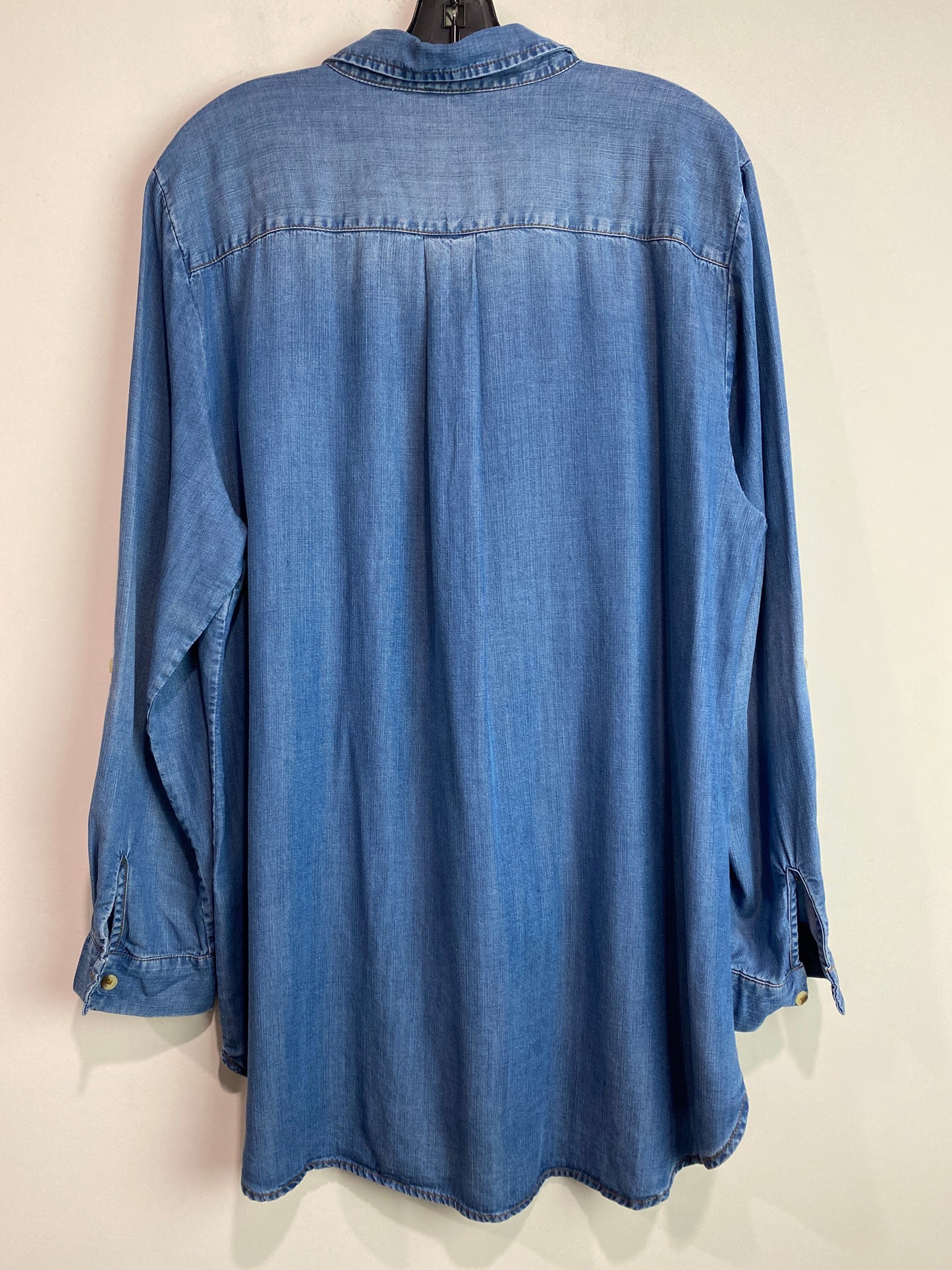 Tunic Long Sleeve By Chicos In Blue Denim, Size: Xl