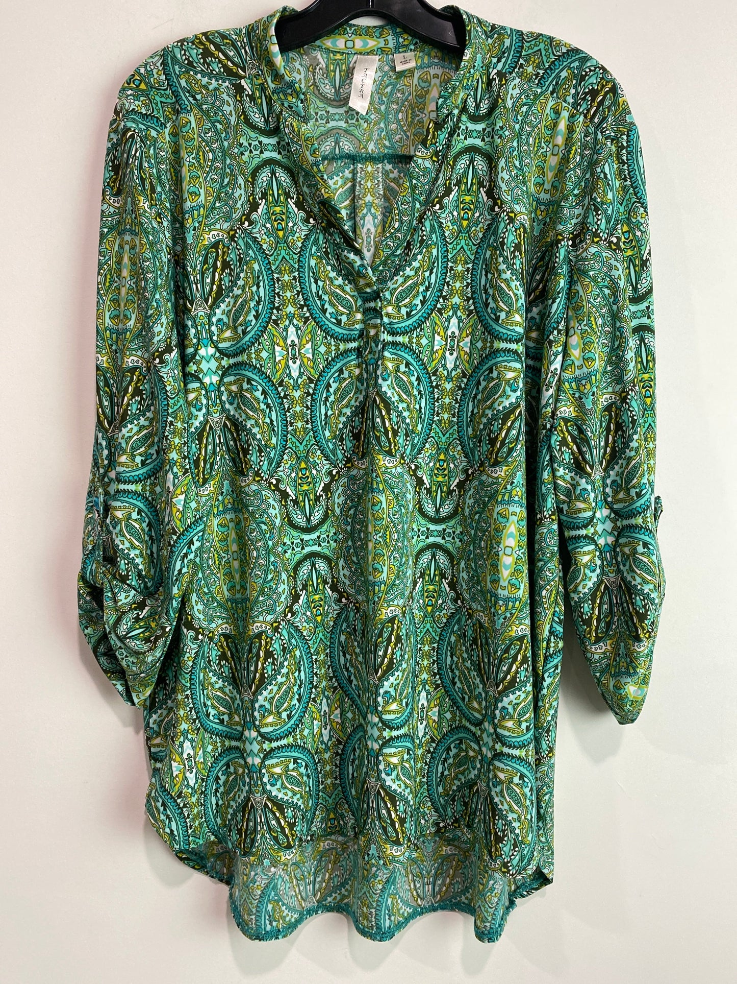 Top Long Sleeve By Tacera In Green, Size: L