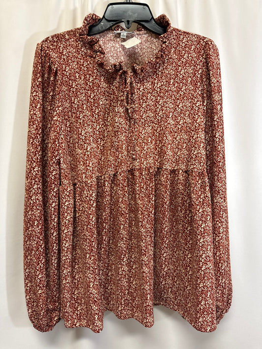 Top Long Sleeve By White Birch In Brown, Size: L