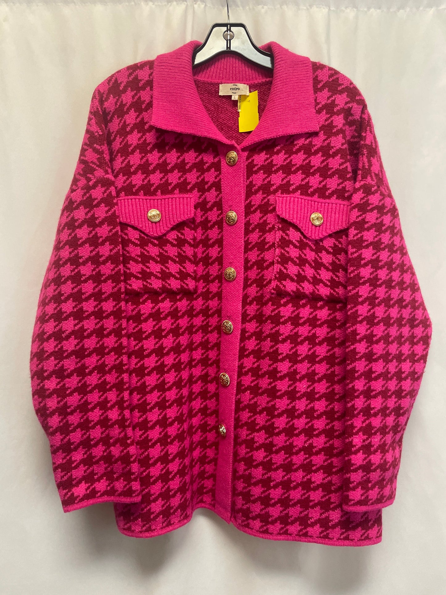 Sweater Cardigan By Entro In Pink, Size: L