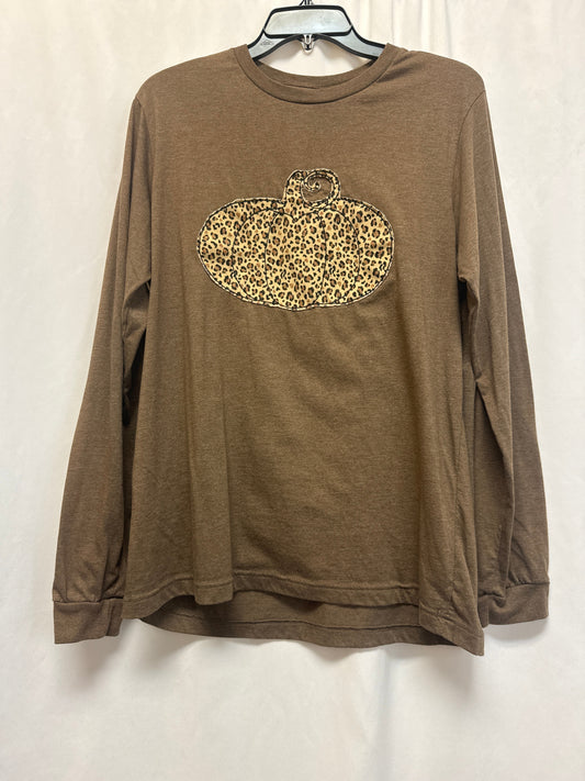 Top Long Sleeve By Bella + Canvas In Brown, Size: L