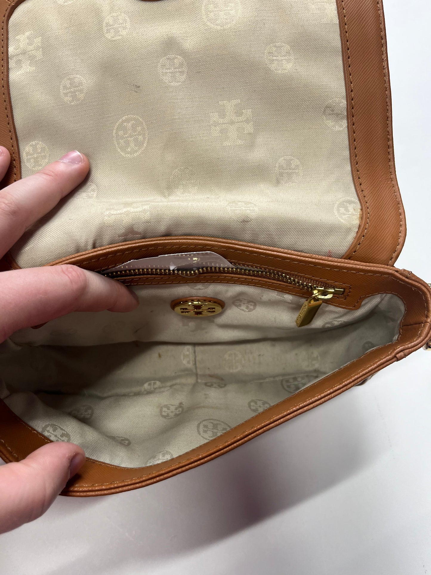 Tan Handbag Designer Tory Burch, Size Small