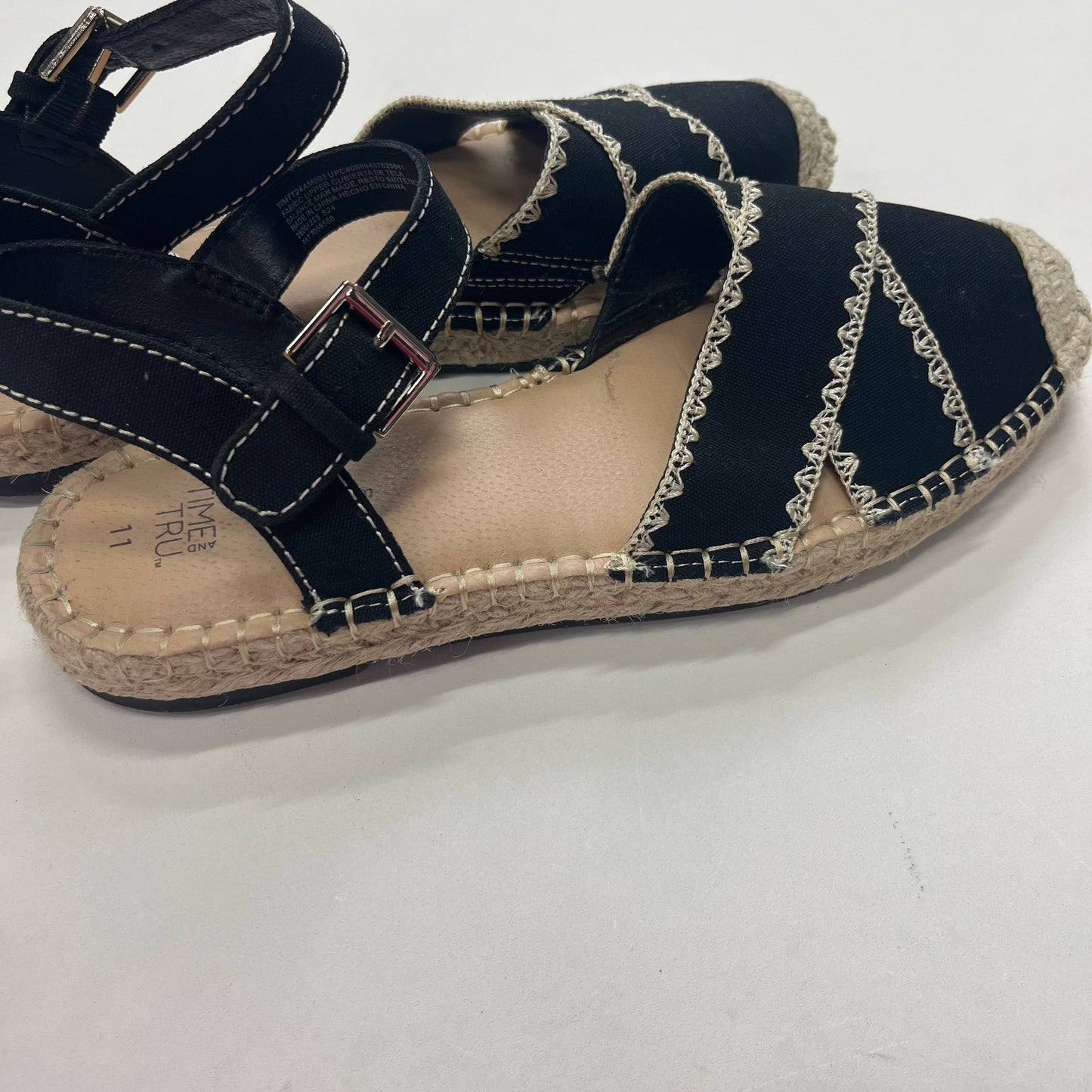 Black Shoes Flats Espadrille Time And Tru, Size 11