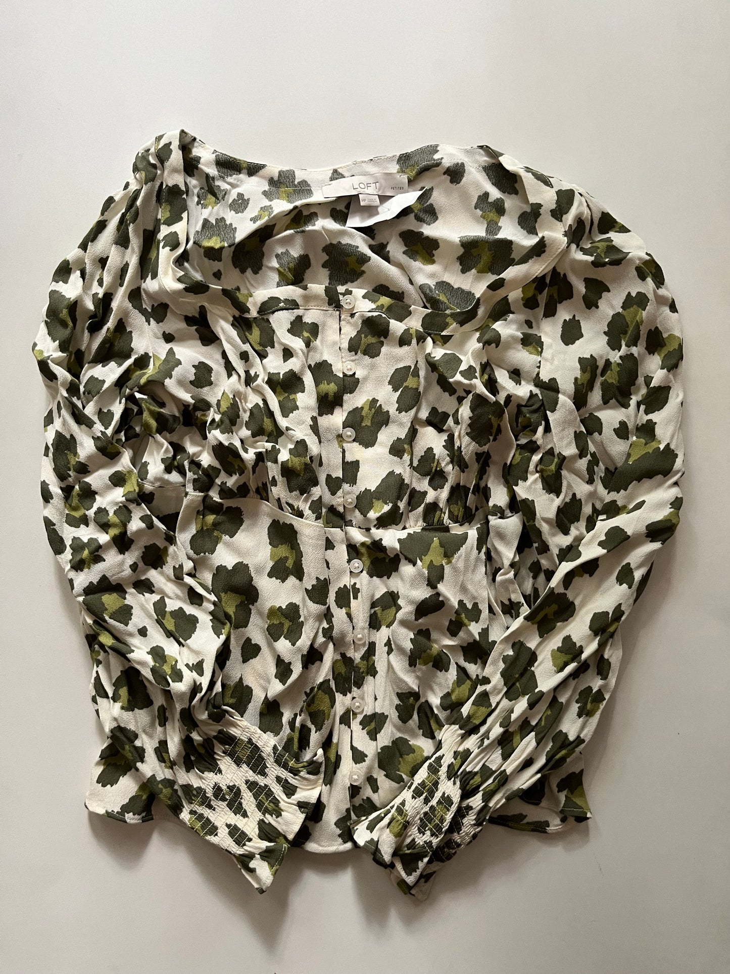 Blouse Long Sleeve By Loft In Green, Size: Petite  Medium