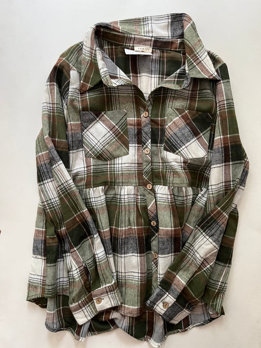 Top Long Sleeve By Jodifl In Plaid, Size: L