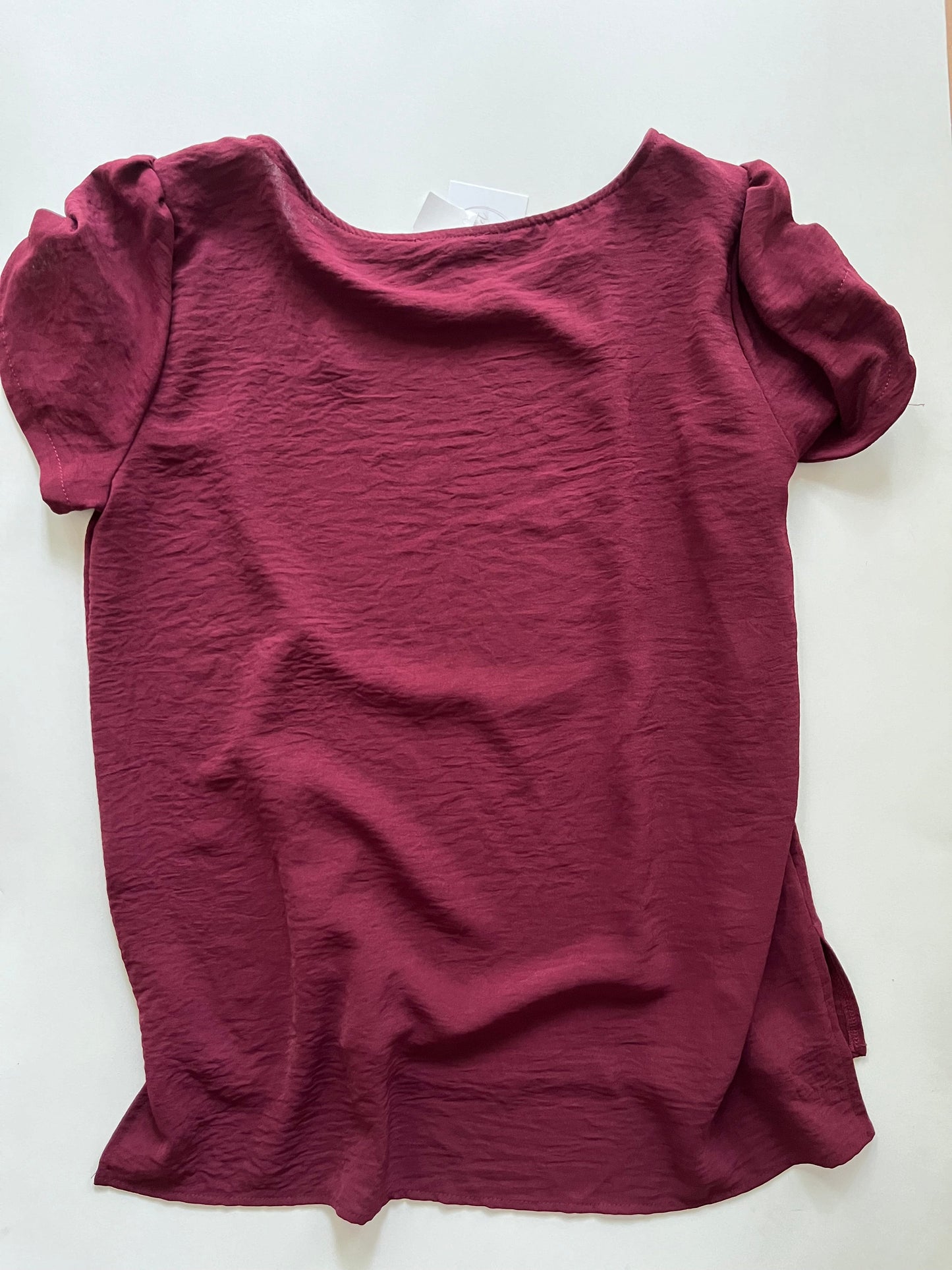 Blouse Short Sleeve By Cmc In Burgundy, Size: M