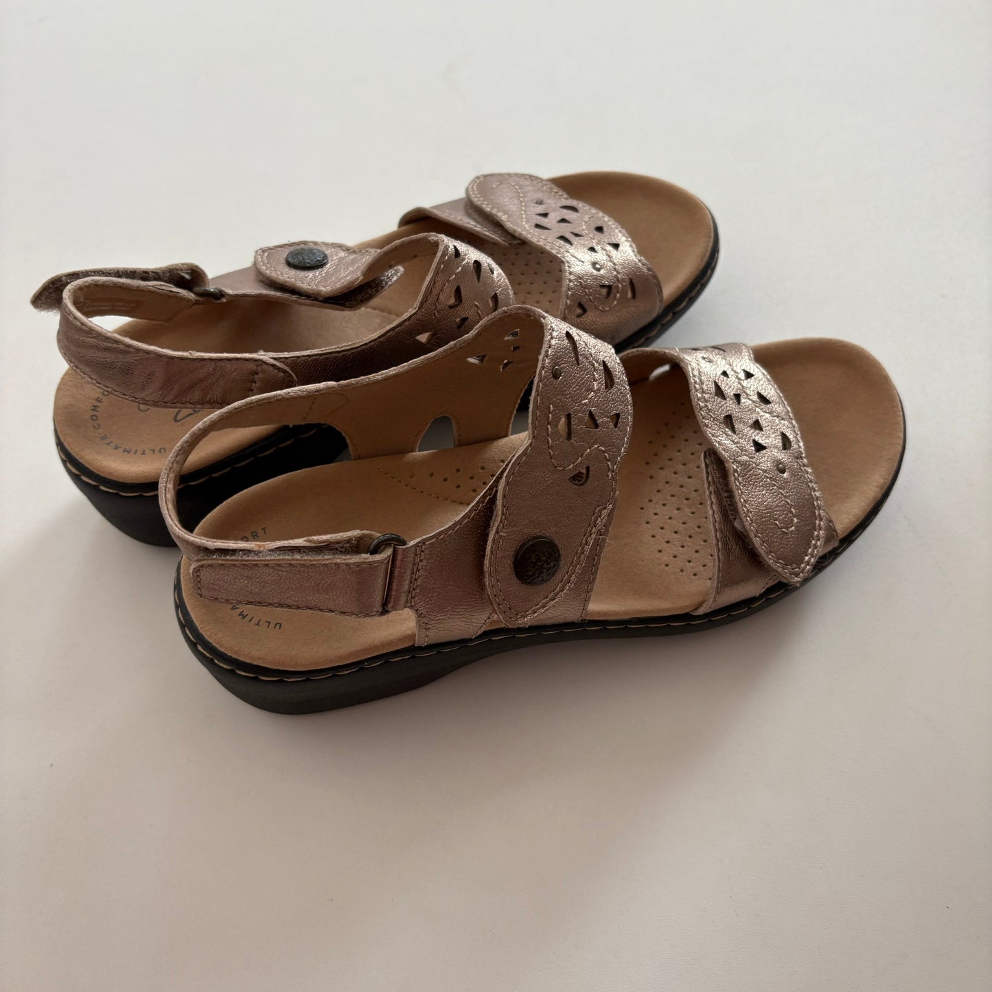 Sandals Heels Wedge By Clarks In Gold, Size: 7