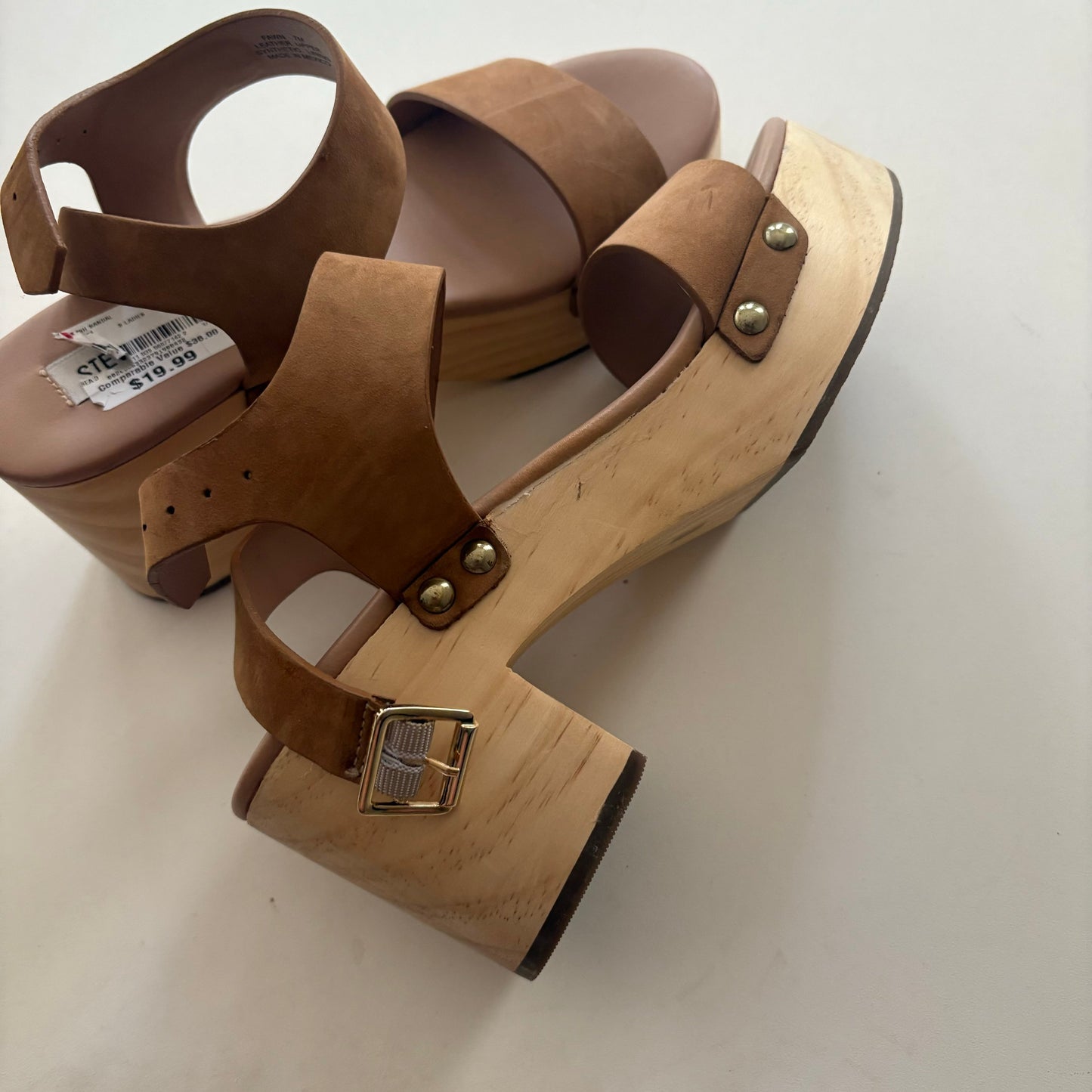 Sandals Heels Block By Steve Madden In Tan, Size: 7