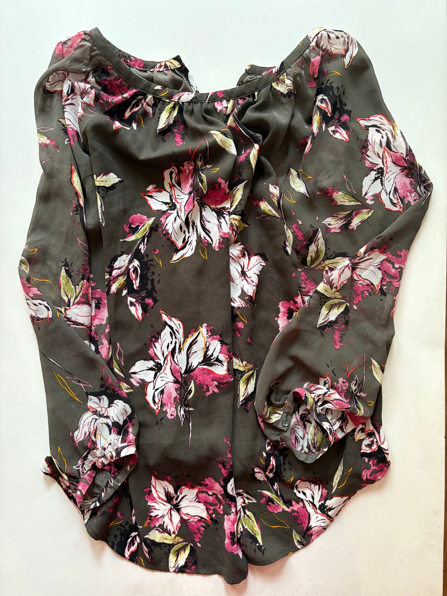 Blouse Long Sleeve By Kaari Blue In Floral Print, Size: Xl