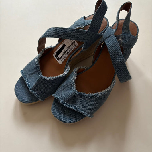 Sandals Heels Wedge By Lucky Brand In Blue, Size: 7.5