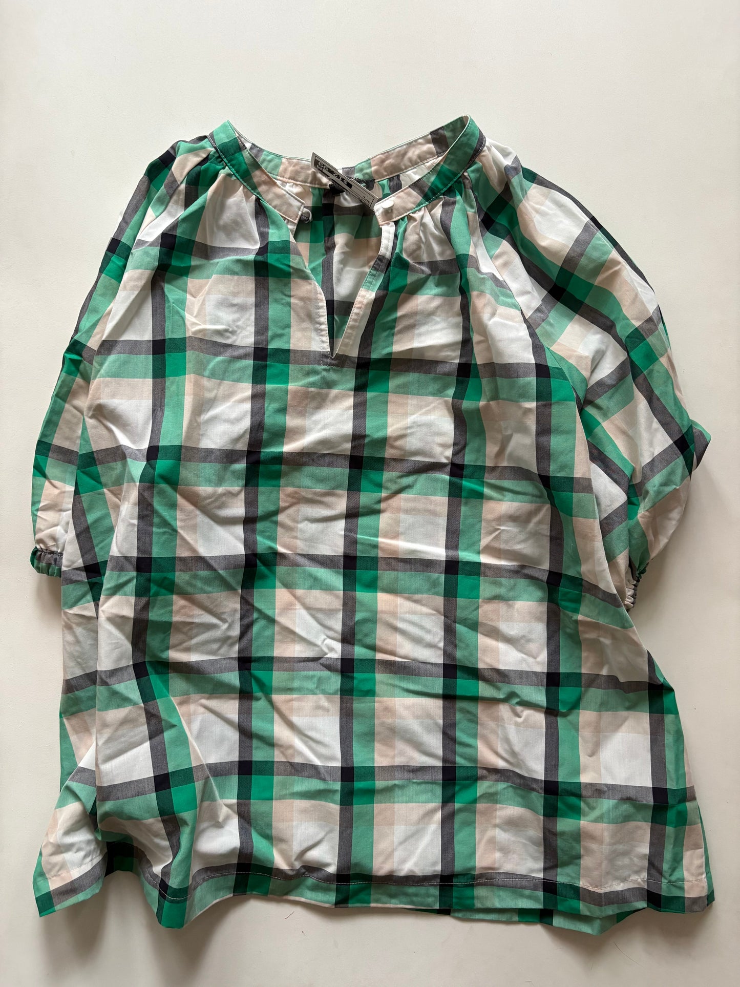 Top Short Sleeve By Ann Taylor In Plaid Pattern, Size: L